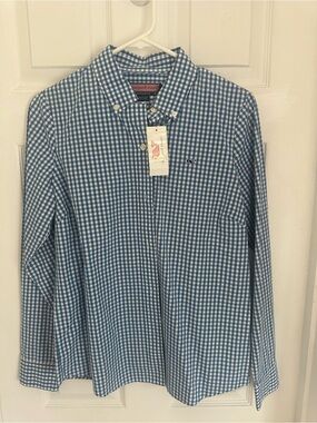 Vineyard Vines Women’s Blue and White Gingham Button-Down Shirt